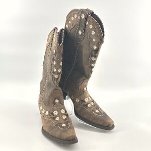Durango Women Size 10M Brown Leather Floral Embroidered Western Cowboy Boots
